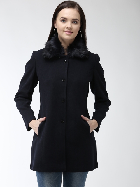 

Okane Women Navy Blue Solid Coat