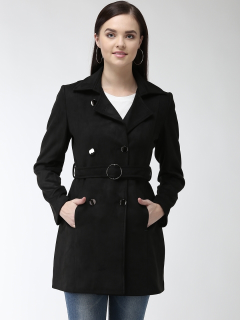 

Okane Women Black Solid Double-Breasted Peacoat