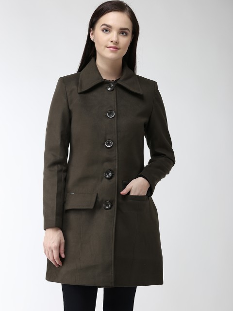 

Okane Women Olive Green Solid Coat