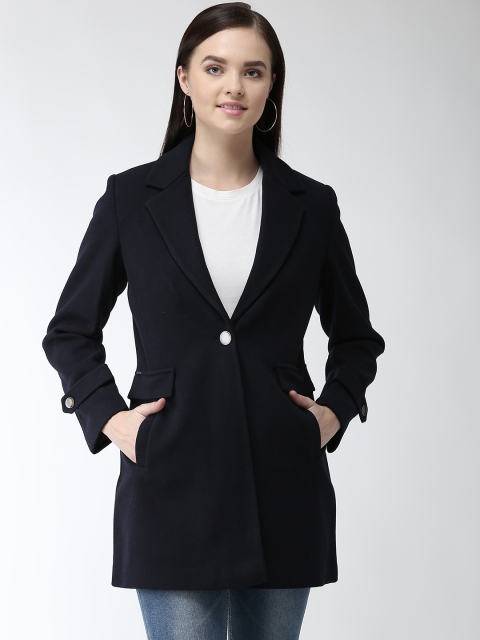 

Okane Women Navy Blue Solid Coat