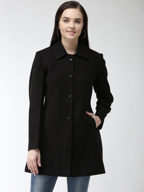 

Okane Women Black Solid Overcoat