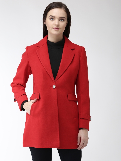 

Okane Women Red Solid Overcoat