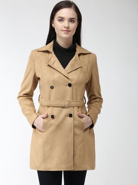 

Okane Women Beige Solid Trench Coat