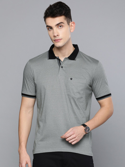 

Louis Philippe Golf Leisure Men Grey Striped Polo Collar T-shirt