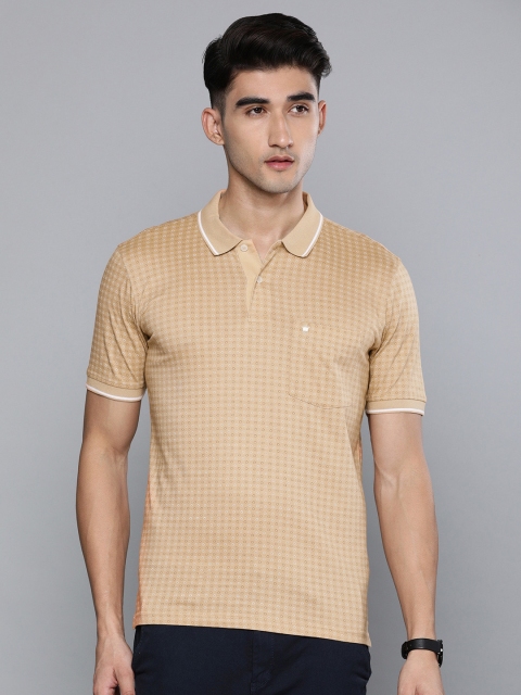 

Louis Philippe Men Beige & White Striped Polo Collar T-shirt