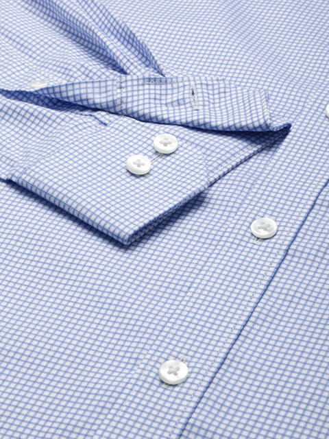 

Louis Philippe Men Blue Classic Fit Micro Checks Checked Pure Cotton Semiformal Shirt