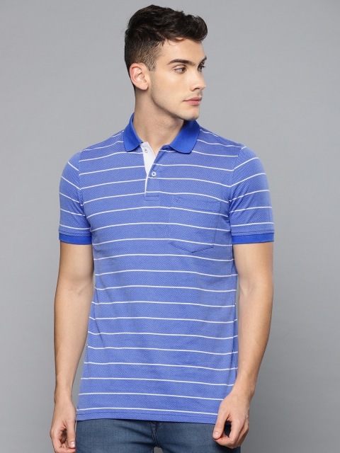 

Louis Philippe Men Blue & White Striped Polo Collar T-shirt