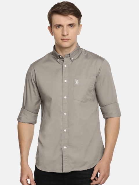 

U.S. Polo Assn. Men Grey Tailored Fit Solid Casual Shirt