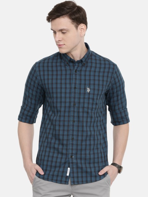 

U.S. Polo Assn. Men Blue Tailored Fit Checked Casual Shirt