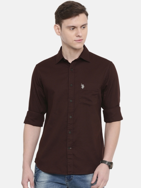 

U.S. Polo Assn. Men Brown Tailored Fit Solid Casual Shirt