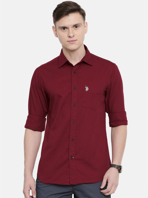

U.S. Polo Assn. Men Maroon Tailored Fit Solid Casual Shirt