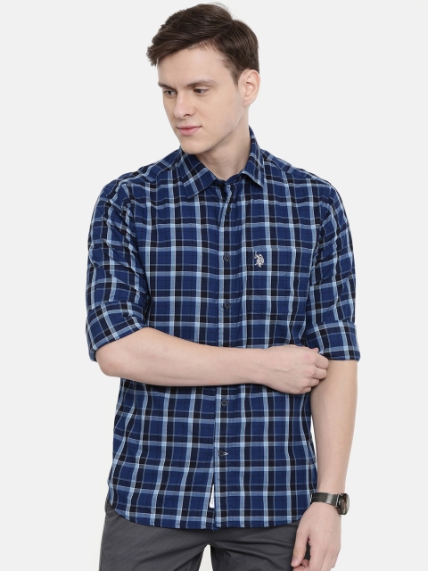 

U.S. Polo Assn. Men Blue Tailored Fit Checked Casual Shirt