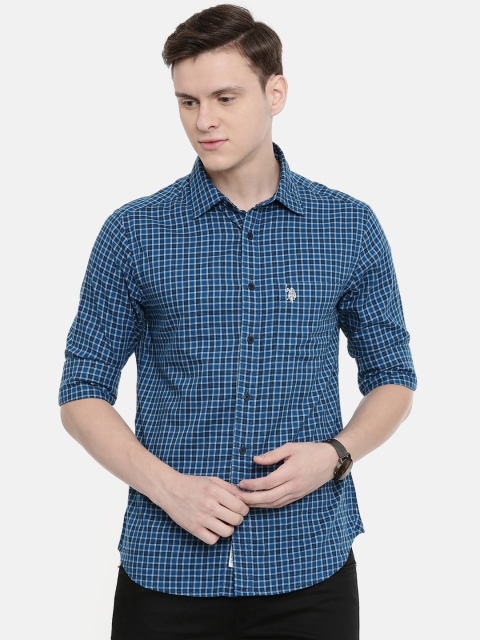 

U.S. Polo Assn. Men Blue & Black Tailored Fit Checked Casual Shirt