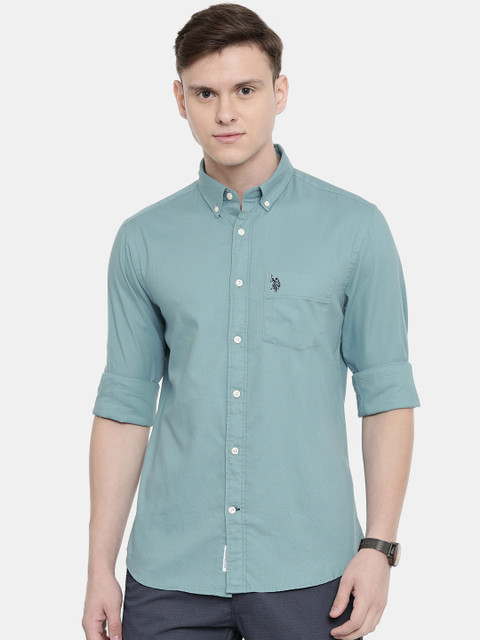 

U.S. Polo Assn. Men Blue Tailored Fit Solid Casual Shirt