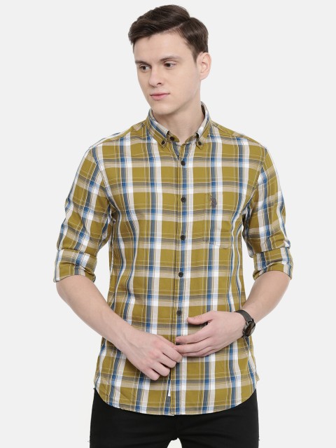 

U.S. Polo Assn. Men Olive Green & Blue Tailored Fit Checked Casual Shirt