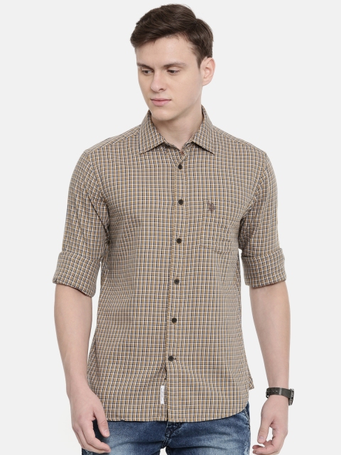

U.S. Polo Assn. Men Khaki Brown & Blue Tailored Fit Checked Casual Shirt