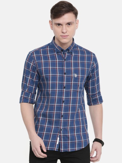 

U.S. Polo Assn. Men Blue & Maroon Standard Tailored Fit Checked Casual Shirt