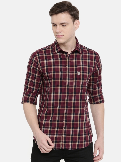 

U.S. Polo Assn. Men Maroon & Beige Standard Tailored Fit Checked Casual Shirt