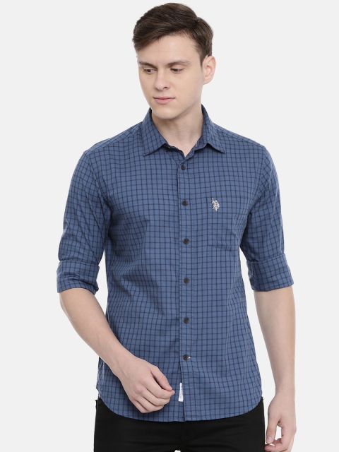 

U.S. Polo Assn. Men Blue Standard Standard Tailored Fit Checked Casual Shirt