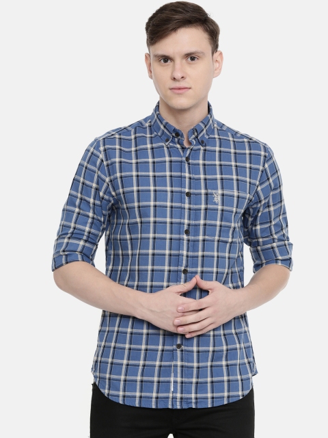 

U.S. Polo Assn. Men Blue & Yellow Standard Tailored Fit Checked Casual Shirt