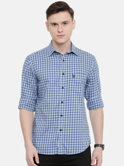 

U.S. Polo Assn. Men Blue & White Tailored Fit Checked Casual Shirt