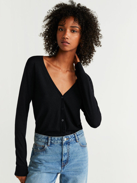 

MANGO Women Black Solid Cardigan