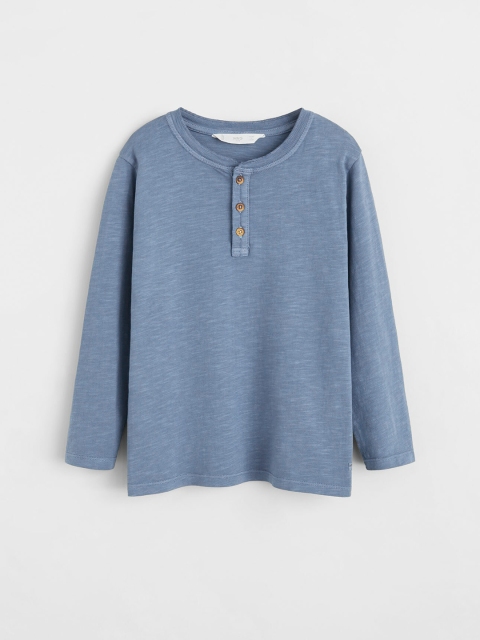 

Mango Kids Boys Blue Solid Henley Neck T-shirt