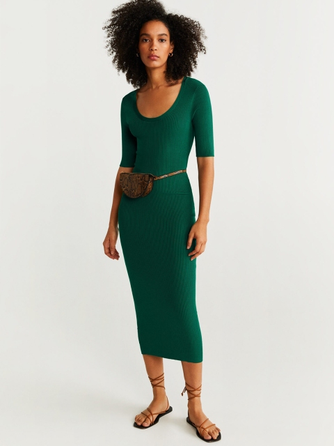 

MANGO Women Green Solid Bodycon Dress
