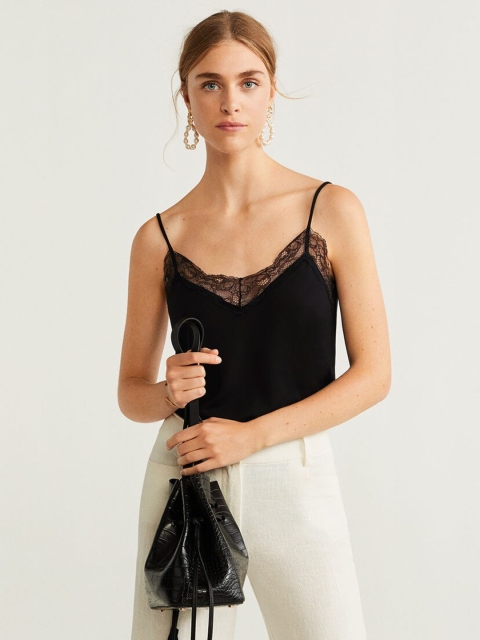 

MANGO Women Black Solid Regular Top