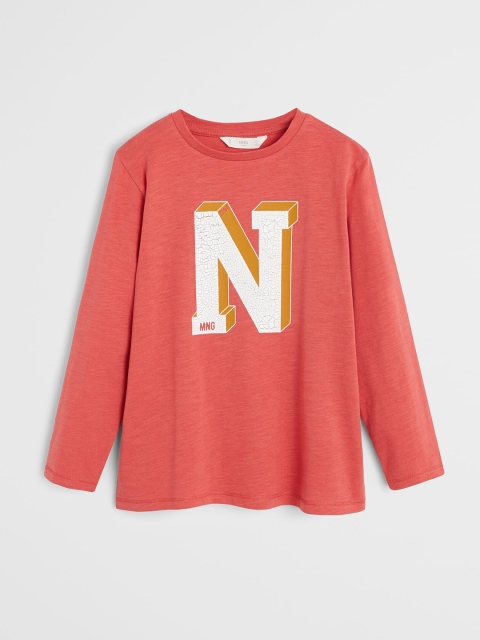 

Mango Kids Boys Red & Off-White Printed Round Neck T-shirt