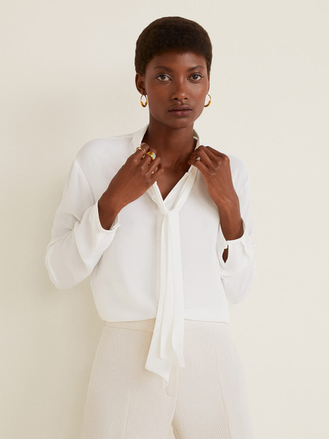

MANGO Women White Regular Fit Solid Casual Shirt