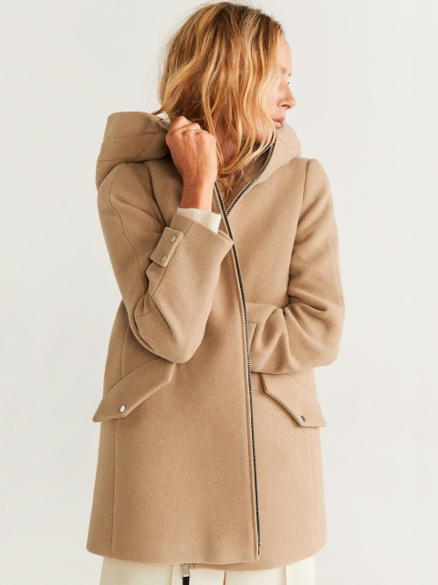 

MANGO Women Beige Solid Overcoat