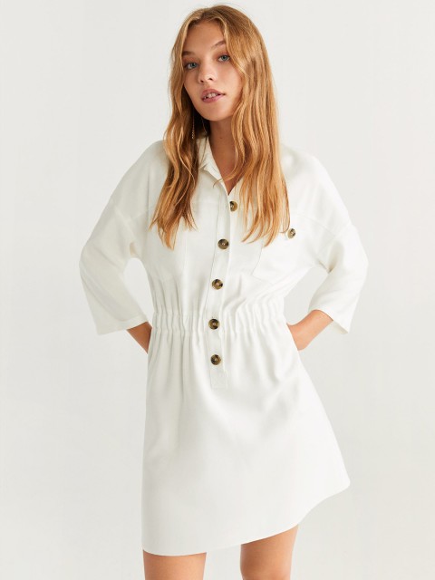 

MANGO Women White Solid Shirt Dress