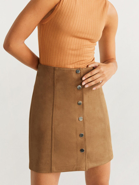 

MANGO Women Brown Solid A-Line Skirt