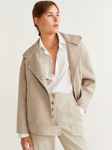 

MANGO Women Beige Solid Formal Overcoat