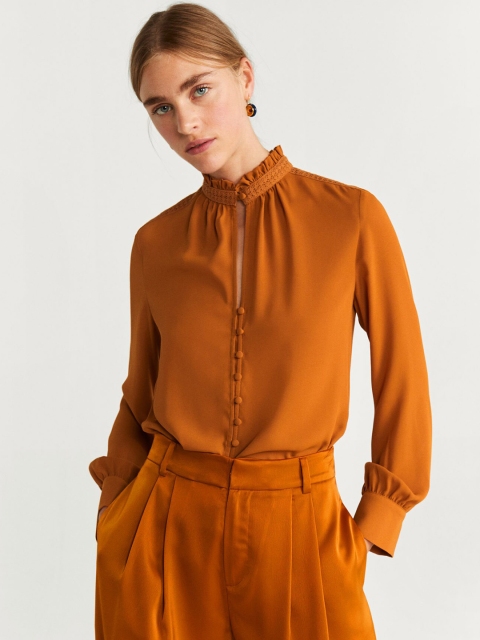 

MANGO Women Rust Orange Solid Shirt Style Top