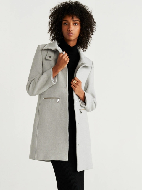 

MANGO Women Grey Solid Longline Overcoat