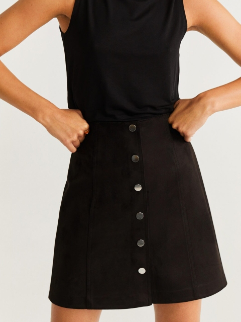 

MANGO Women Black Solid A-Line Skirt