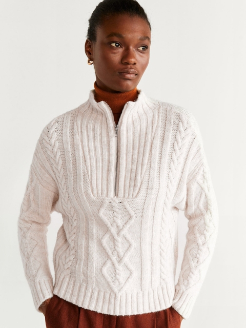 

MANGO Women Off-White Self Design Sweater
