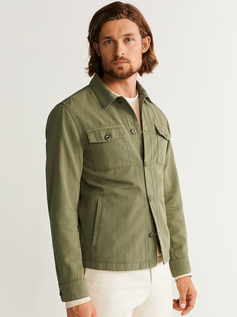

MANGO MAN Men Olive Green Regular Fit Solid Shacket