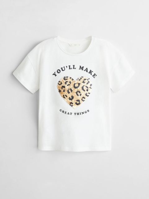 

Mango Kids Girls White & Golden Sequined Round Neck T-shirt