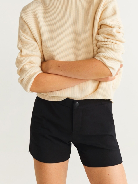 

MANGO Women Black Solid Regular Shorts