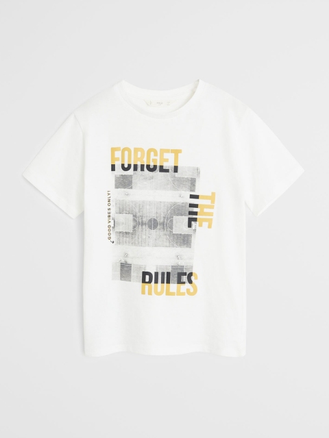 

Mango Kids Boys White & Grey Printed Round Neck T-shirt