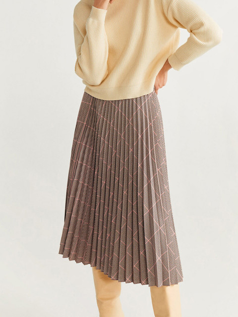 

MANGO Women Brown & White Checked A-Line Skirt