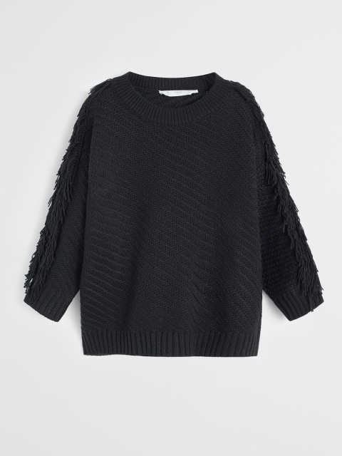 

Mango Kids Girls Black Self-Striped Fringed Sweater