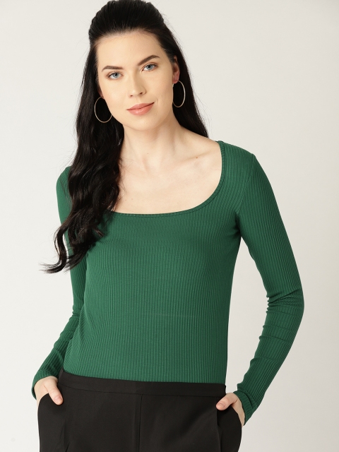

MANGO Women Green Ribbed Fitted Top
