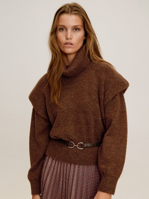 

MANGO Women Brown Solid Pullover Sweater
