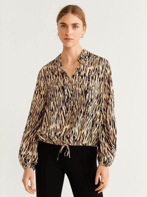 

MANGO Women Cream-Coloured & Black Regular Fit Printed Casual Shirt