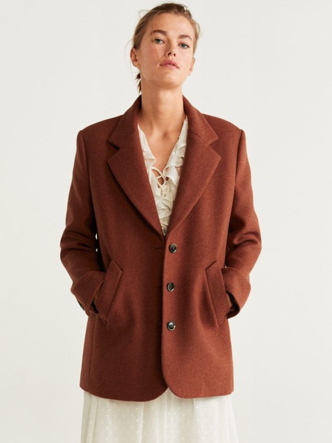 

MANGO Women Rust Brown Solid Coat