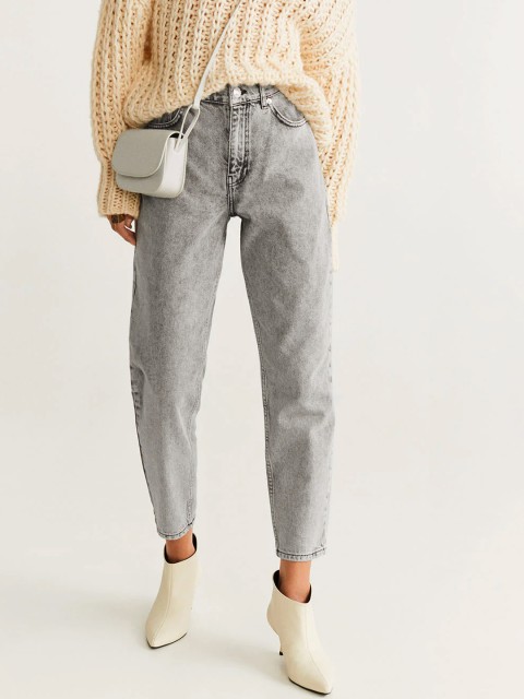 

MANGO Women Grey Regular Mom Fit Mid-Rise Clean Look Jeans